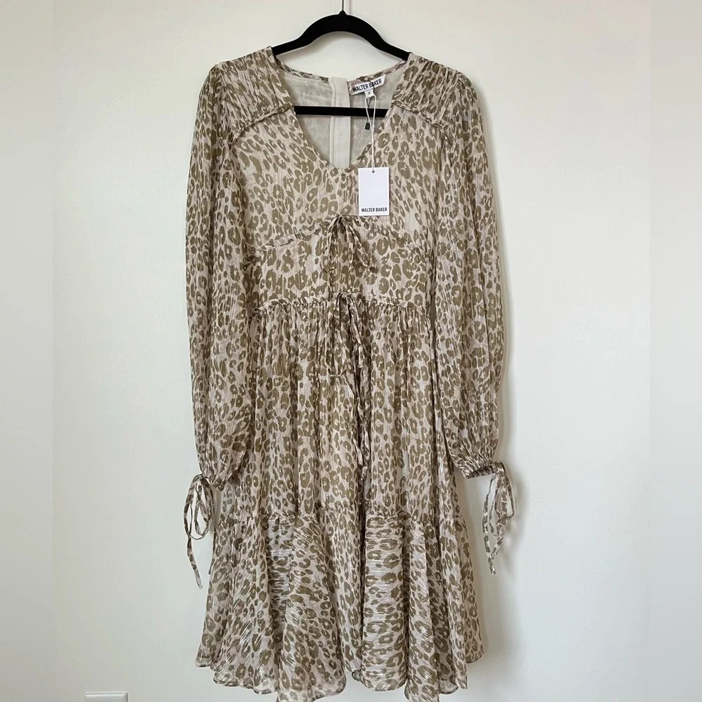 NWT Walter Baker Leopard Print Dress Metallic Size 2